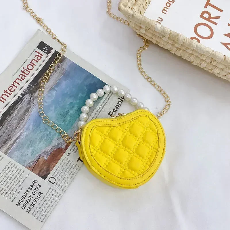 Cute Quilted Heart-Shaped Mini Handbag with Pearl Handle