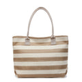 Summer Vacation Striped Straw Handbag with PU Leather Straps