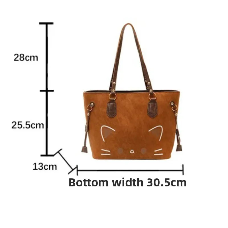 Kawaii Cute Cat Face Graphic Large Capacity Shoulder Tote Bag