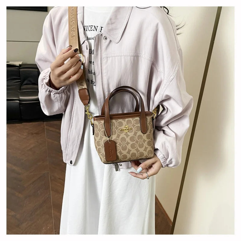 Classic Monogram Print Mini Tote Bag with Top Handle | Chic Crossbody Purse