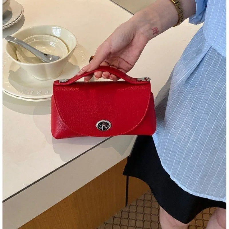 Chic Mini Red Leather Crossbody Bag for Women – Modern Flap Shoulder Bag with Top Handle