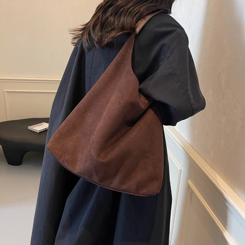 Vintage Brown Suede Casual Tote & Large Capacity Shoulder Bag