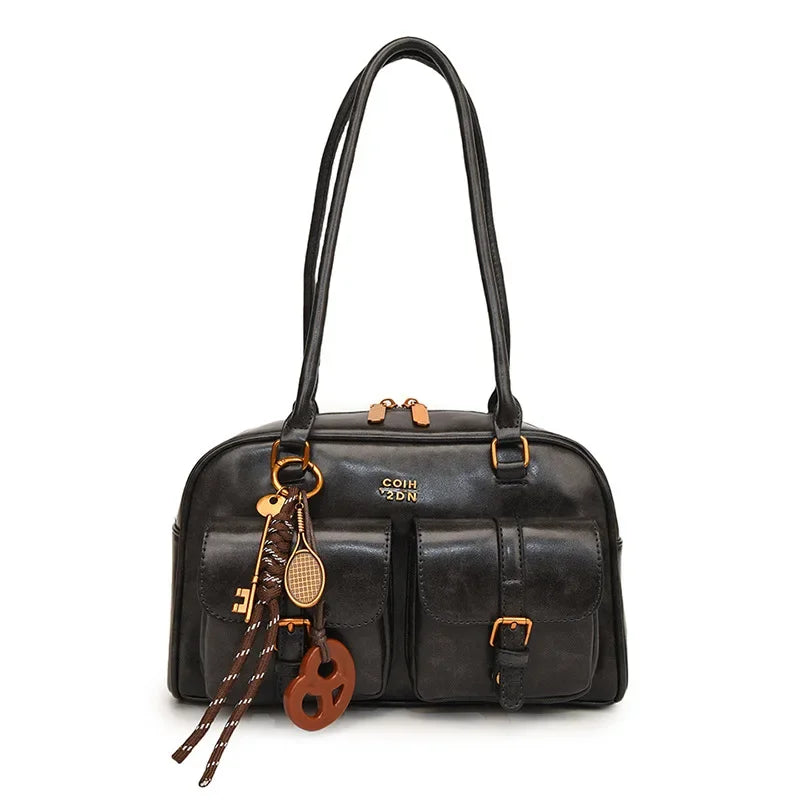 Vintage Brown Leather Cargo Shoulder Bag
