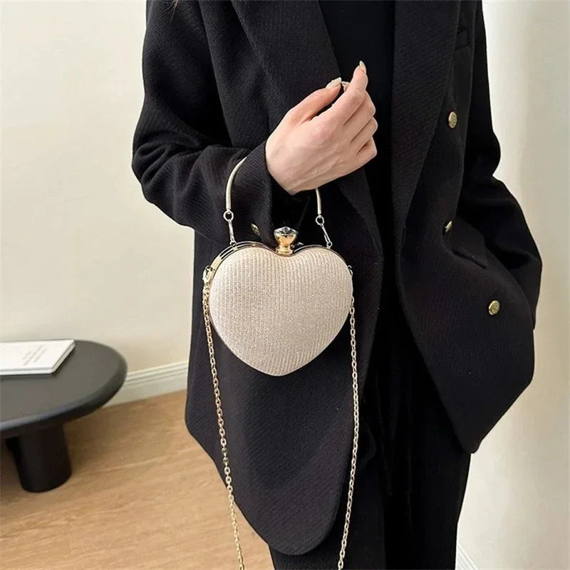 Luxury Bling Rhinestone Heart Party Purse with Chain Strap
