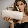 Luxurious Crocodile Texture Evening Clutch Bag for Women | Elegant Gold Metal Handle Party Purse & Crossbody