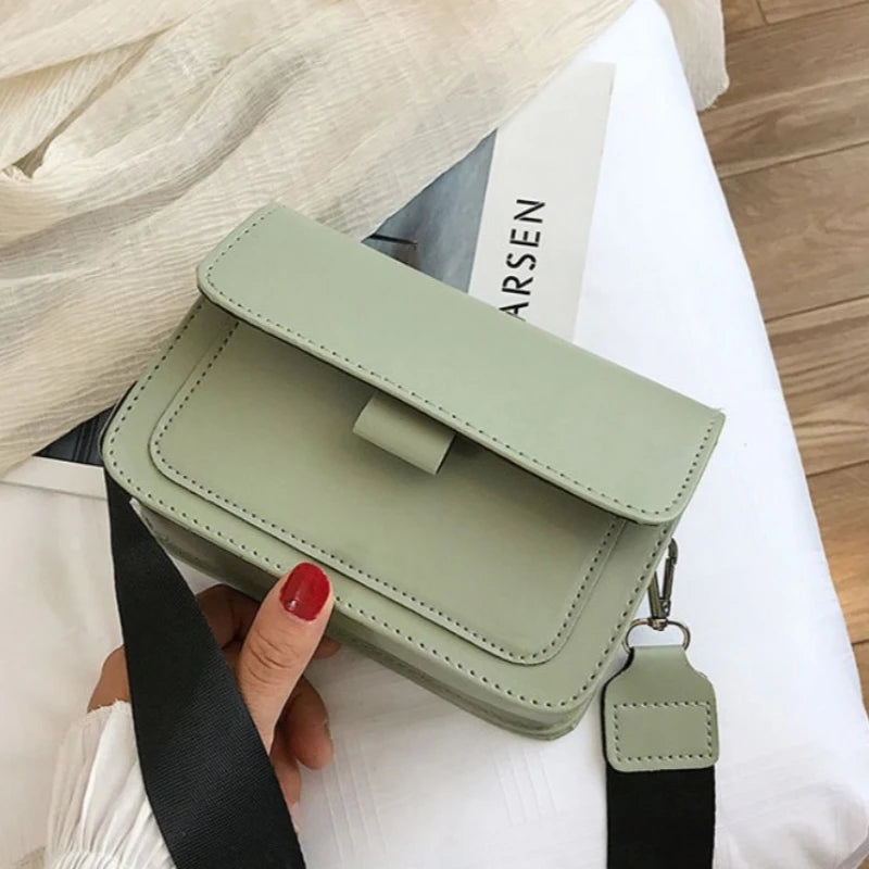 Minimalist Brown Crossbody Bag for Women | Wide Strap PU Leather Shoulder Bag & Messenger Purse