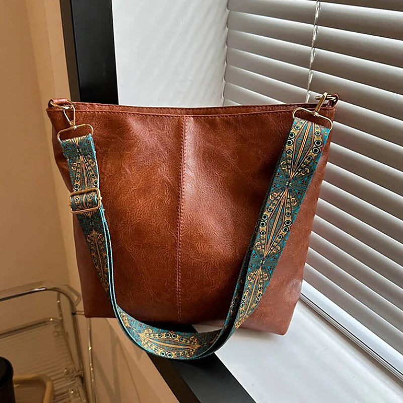 Boho-Chic Wide Embroidered Strap Slouchy Tote Bag 🌿✨