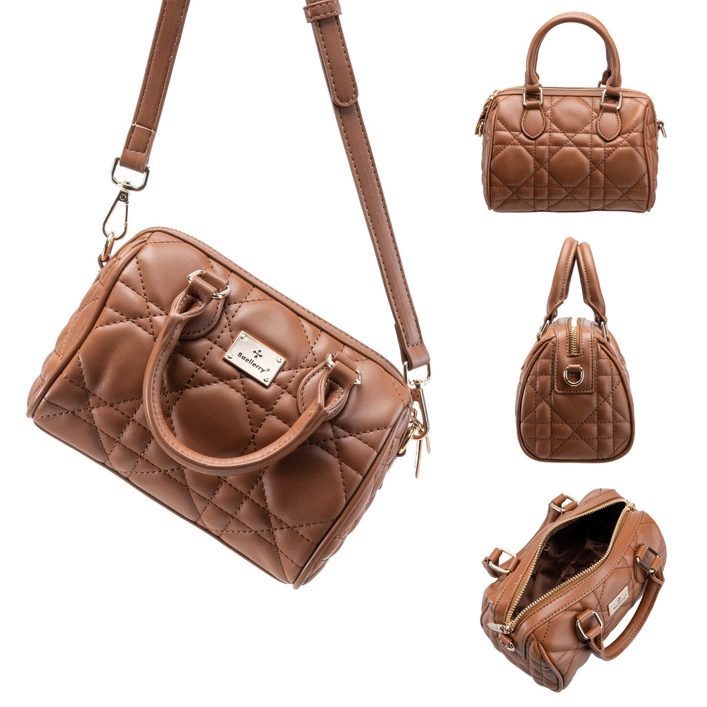 Luxurious Quilted Diamond Barrel Handbag & Crossbody