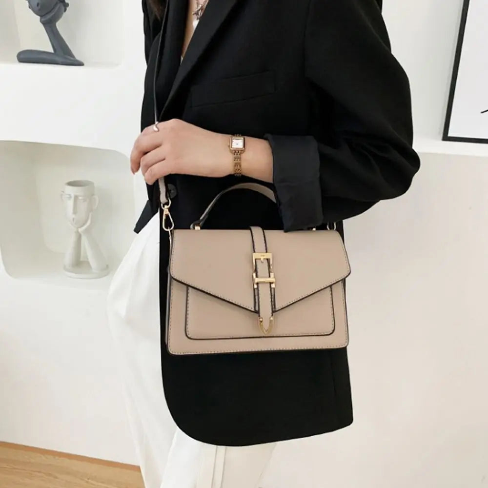 Elegant Buckle-Detail Top Handle Satchel & Crossbody Bag