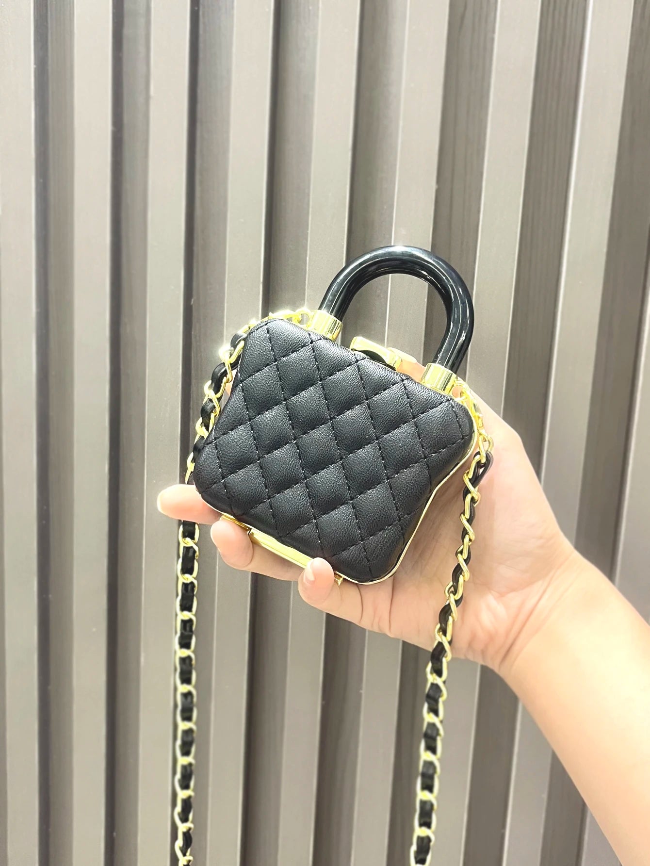 Luxury Quilted Round Mini Handbag with Chain Strap and Top Handle