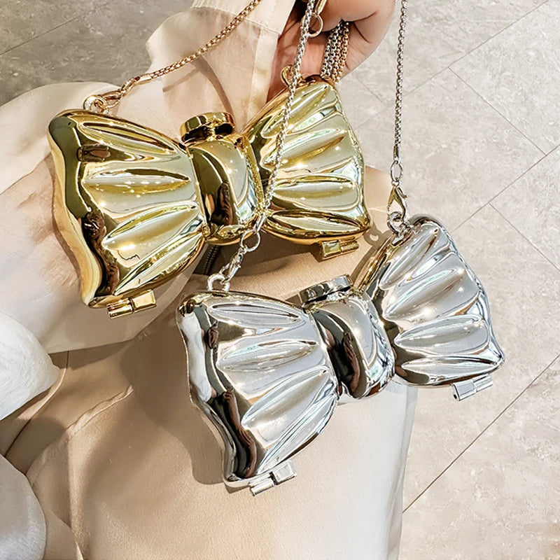 The Ultimate Coquette Metallic Bow Evening Clutch & Chain Bag 🎀✨