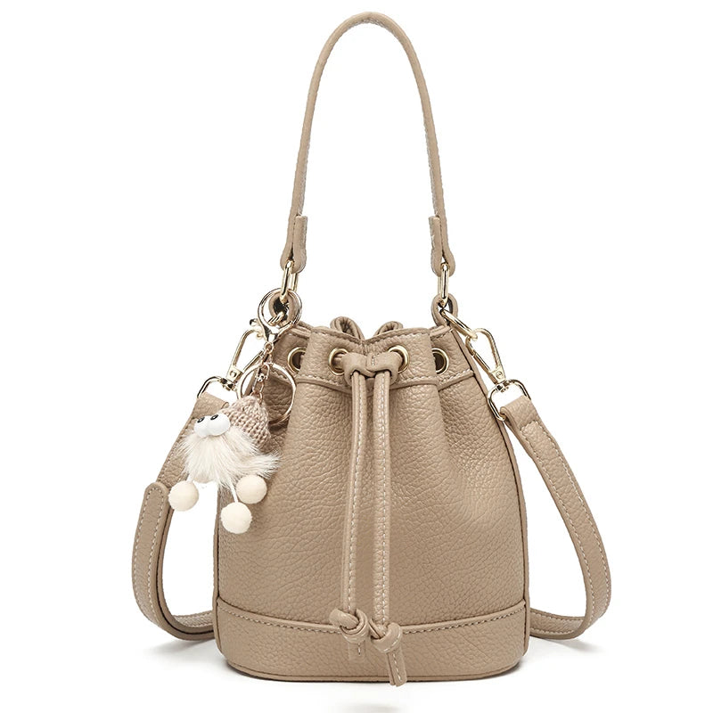 Aesthetic Soft Leather Mini Bucket Purse