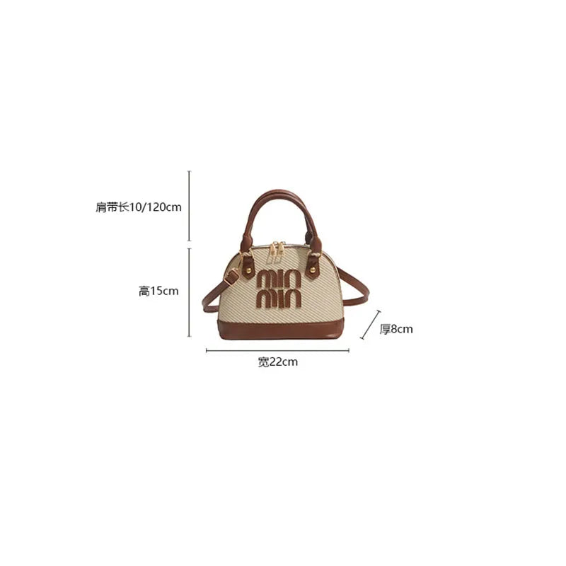 Retro Pink & Brown Mini Top-Handle Bag with Crossbody Strap