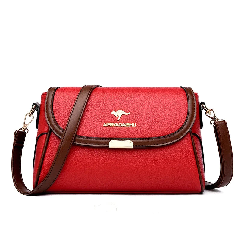 Vintage Soft Leather Flap Bag with Contrast Trim