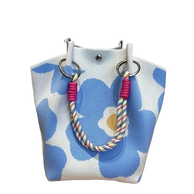 Cute Floral Knit Mini Handbag | Aesthetic Woven Top-Handle Tote Bag
