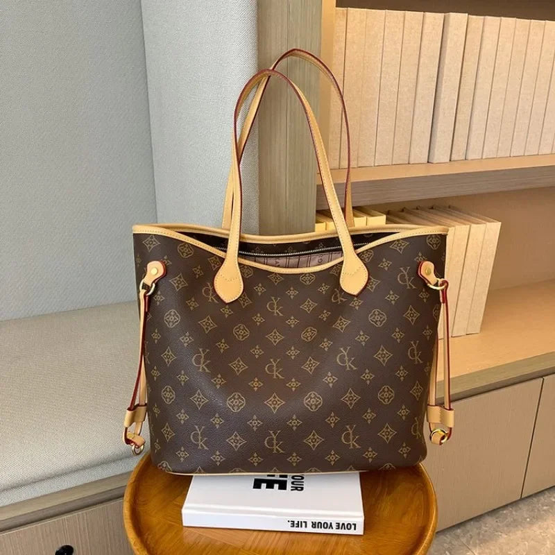 Luxury Vintage Monogram Tote Bag – Large Capacity Shoulder Bag for Women