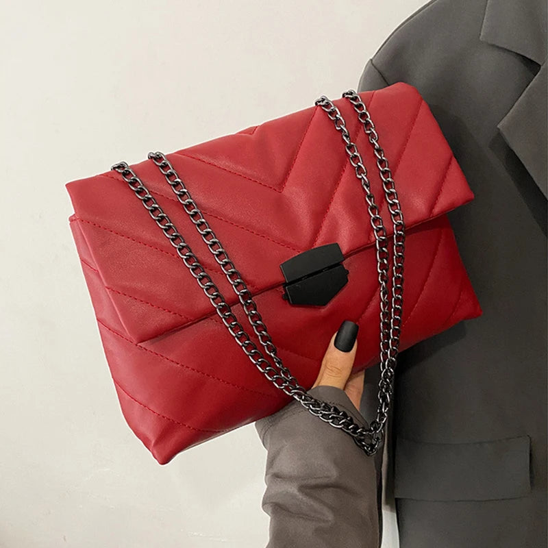 Sophisticated V-Stitched Puffer Shoulder Bag