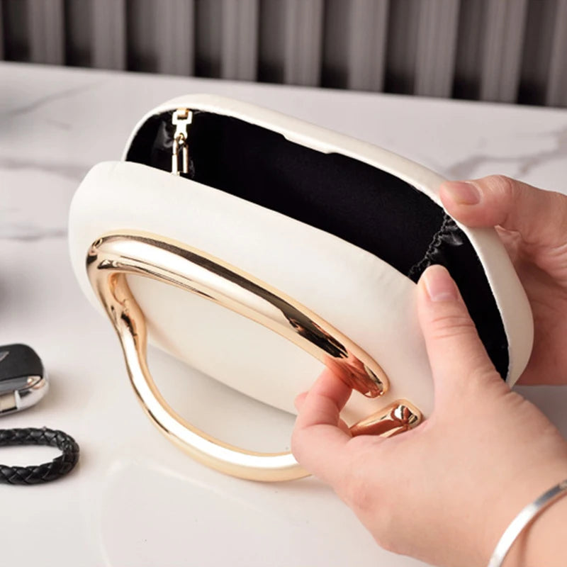 Luxury Metal Ring Handle Evening Clutch – Designer PU Leather Mini Crossbody & Chain Shoulder Bag