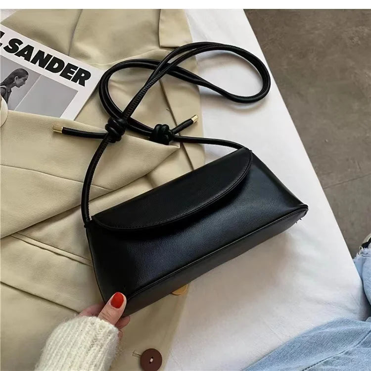 Chic PU Leather Flap Shoulder Bag with Elegant Knot Handle