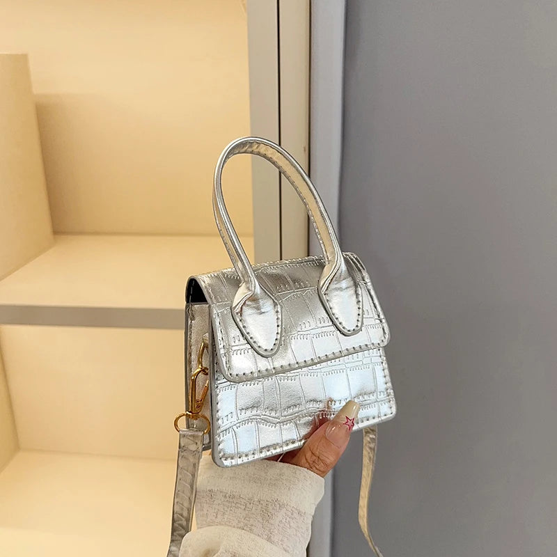 Metallic Gold Croc Pattern Micro Mini Bag | Cute Faux Leather Crossbody Phone Bag