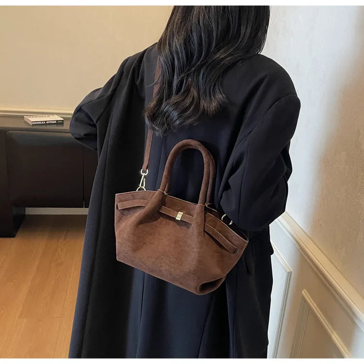 Trendy Olive Green Suede Mini Tote Bag | Stylish Faux Suede Crossbody Shoulder Bag