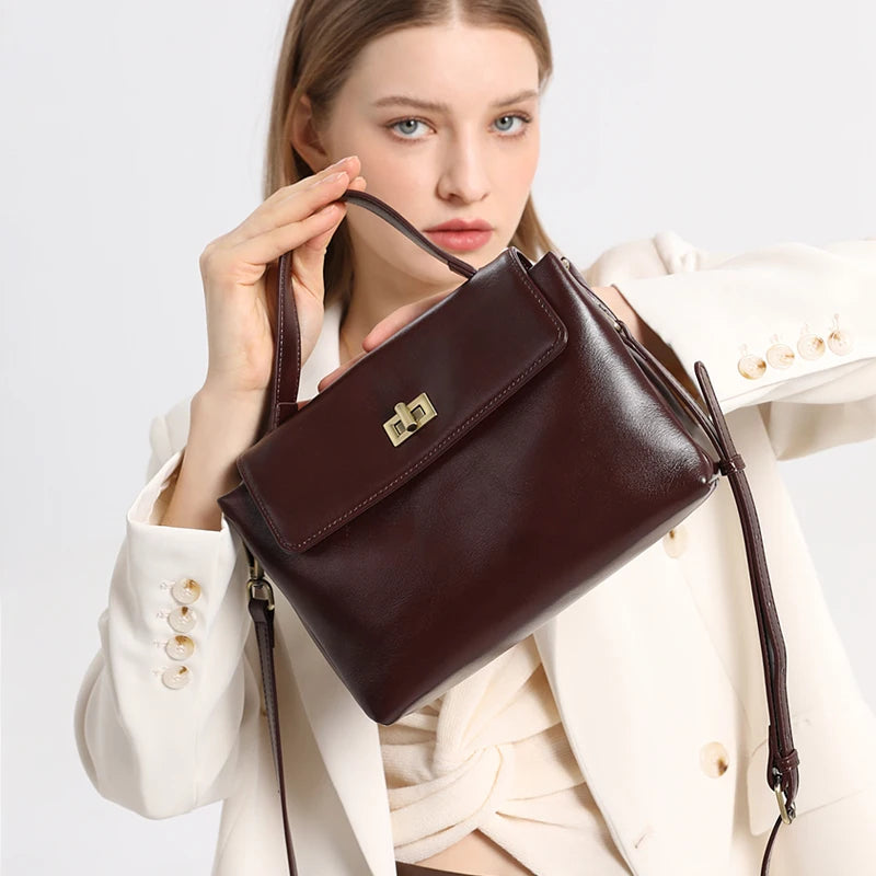 Retro Burgundy Leather Crossbody Bag