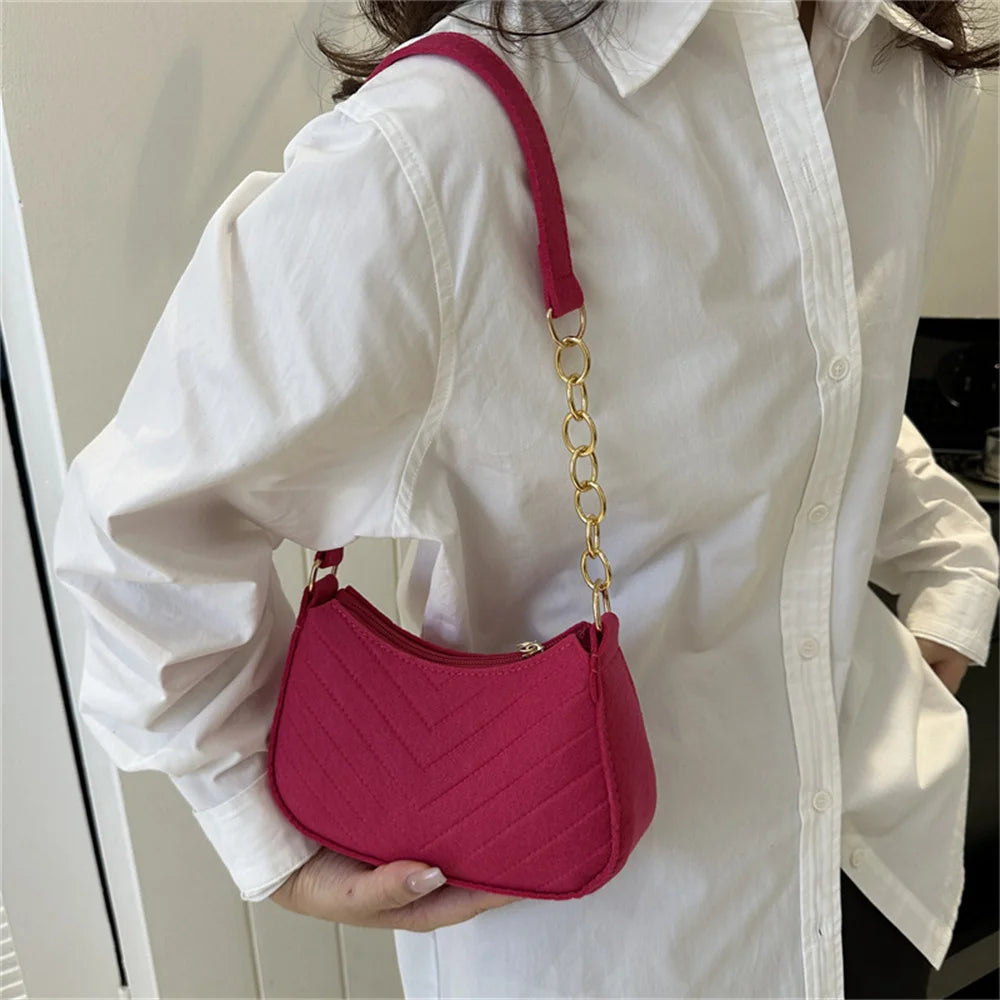 Chic Hot Pink Quilted Underarm Shoulder Bag with Gold Chain Strap