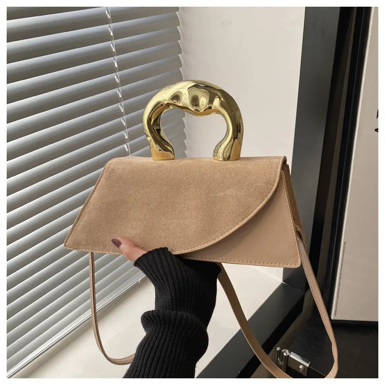 Chic Suede Mini Top Handle & Crossbody Bag with Gold Accent