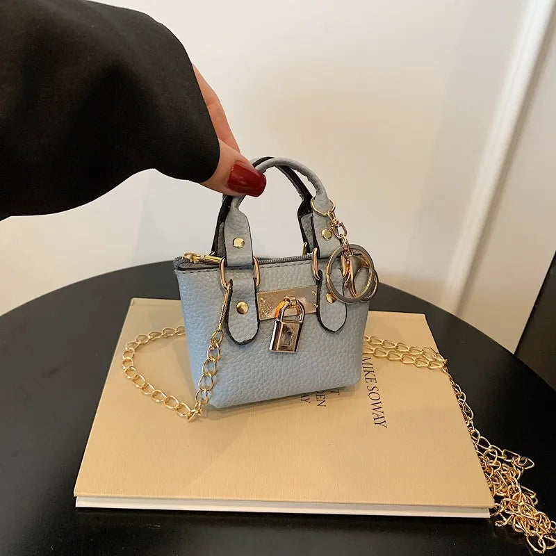 Trendy Aesthetic Mini Bag with Lock Charm & Detachable Strap