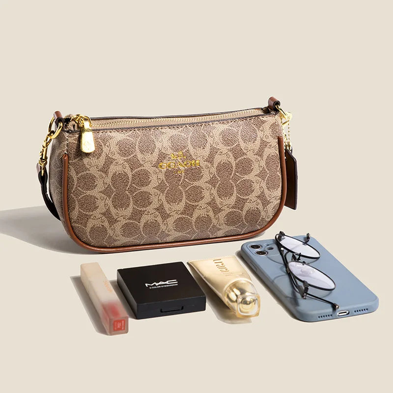 Stylish Patterned Crossbody Shoulder Bag for Women – Gold Hardware & Leather Strap