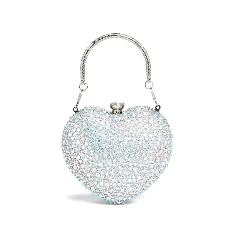 Glamorous Heart-Shaped Rhinestone Evening Clutch and Party Handbag with Gold Handle