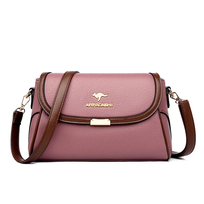Vintage Soft Leather Flap Bag with Contrast Trim