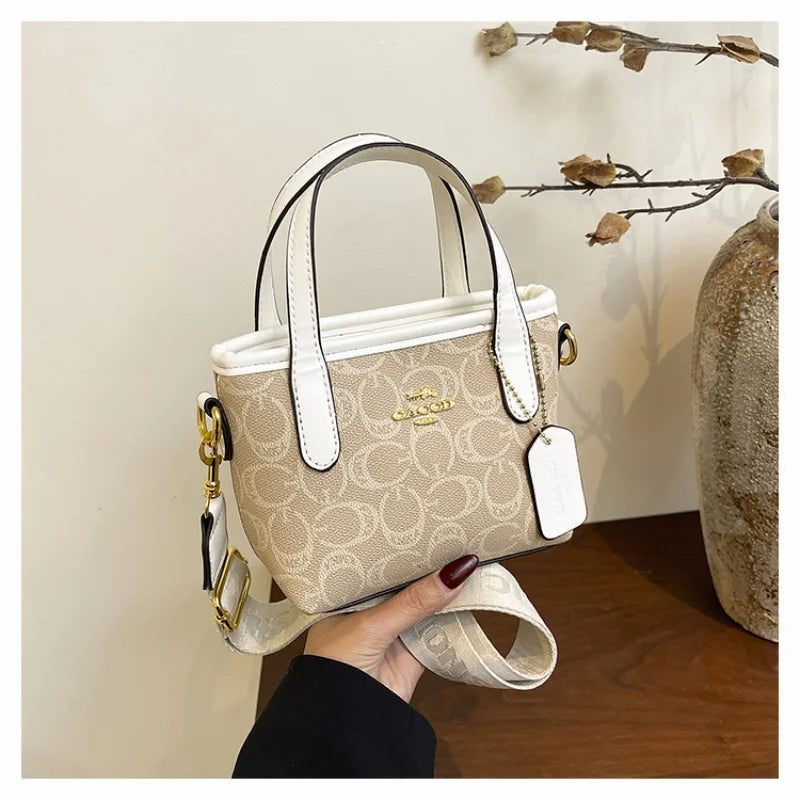 Classic Monogram Print Mini Tote Bag with Top Handle | Chic Crossbody Purse