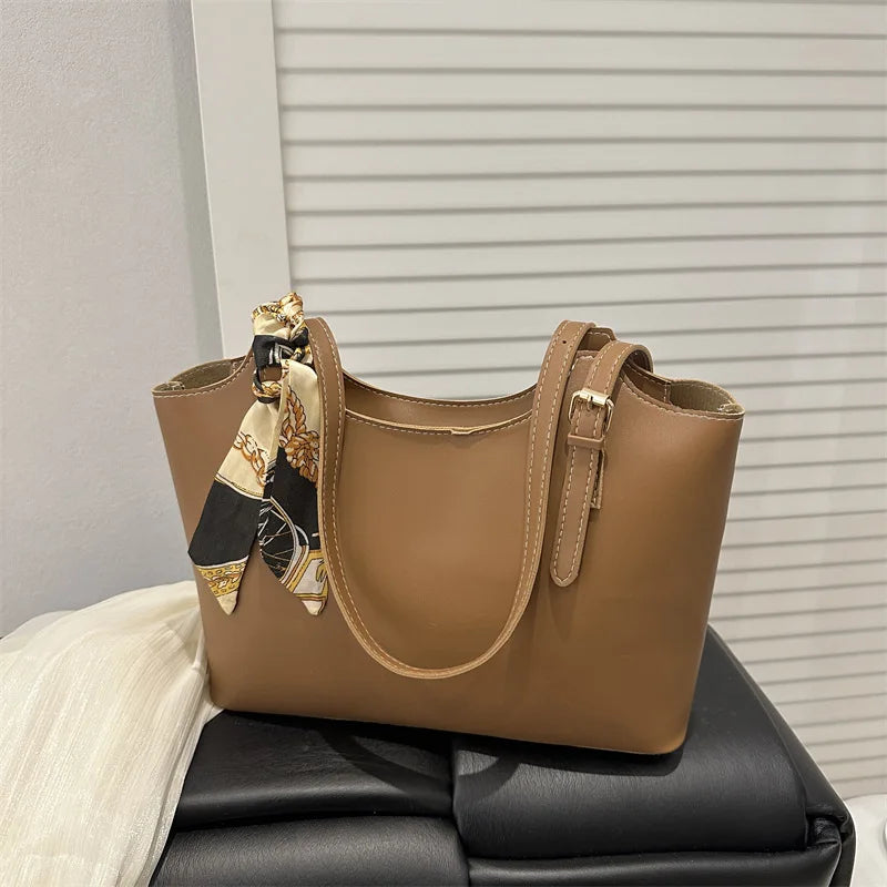 Classic Chic PU Leather Tote Bag with Scarf Accessory