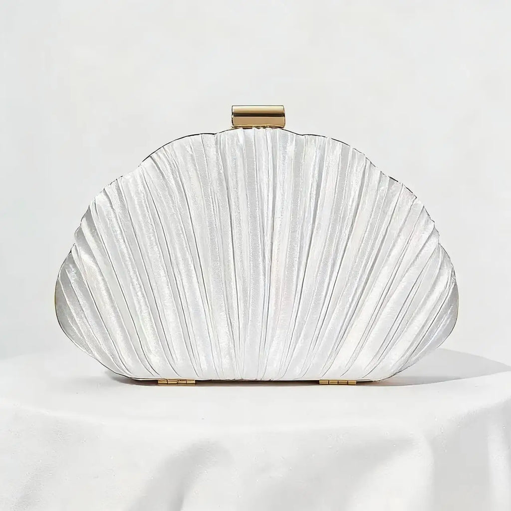 Luxury Metallic Gold-Lock Pleated Party Clutch with Chain Strap