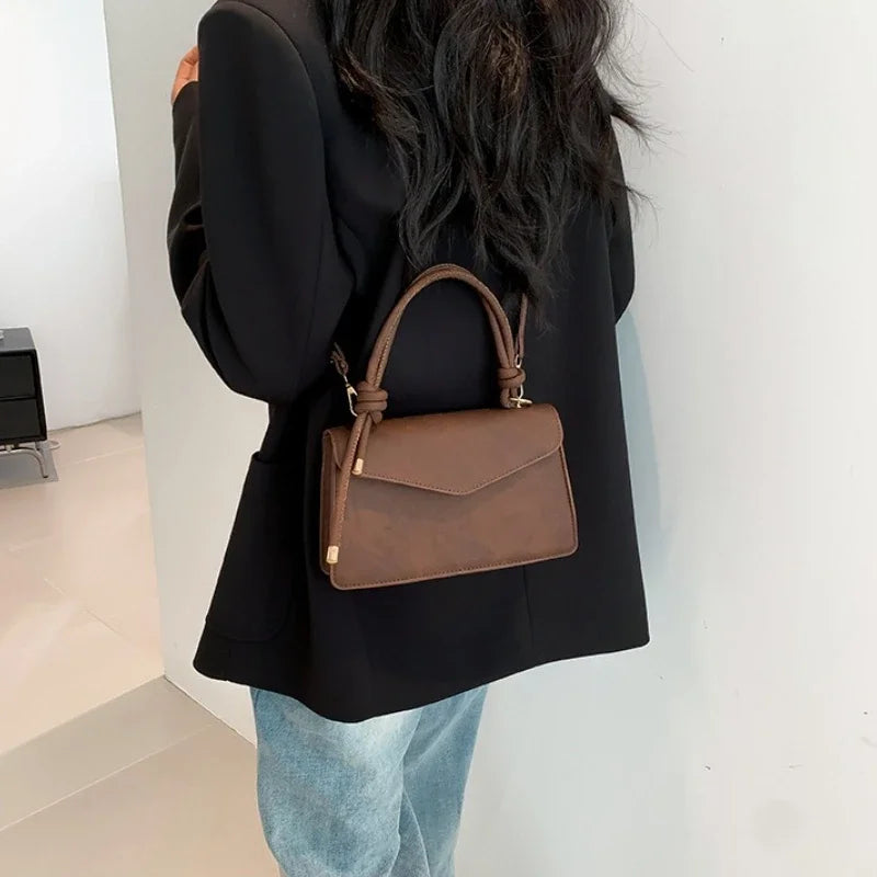 Aura Chic Aesthetic Flap Crossbody Bag | Minimalist Top Handle PU Leather Shoulder Bag