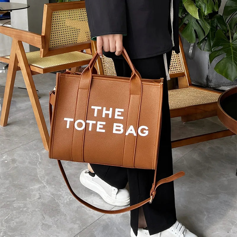"THE TOTE BAG" Letter Printed PU Leather Tote Bag for Women | Large Capacity Shoulder Bag & Crossbody Bag