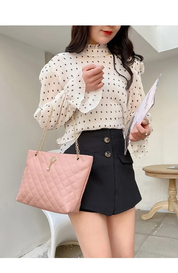 Royal Crown Quilted Chain Tote Bag