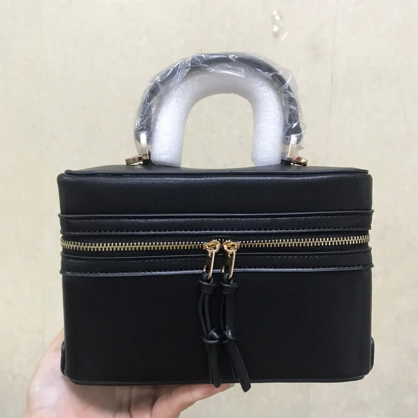 Minimalist Cream Canvas Box Bag with Leather Accents