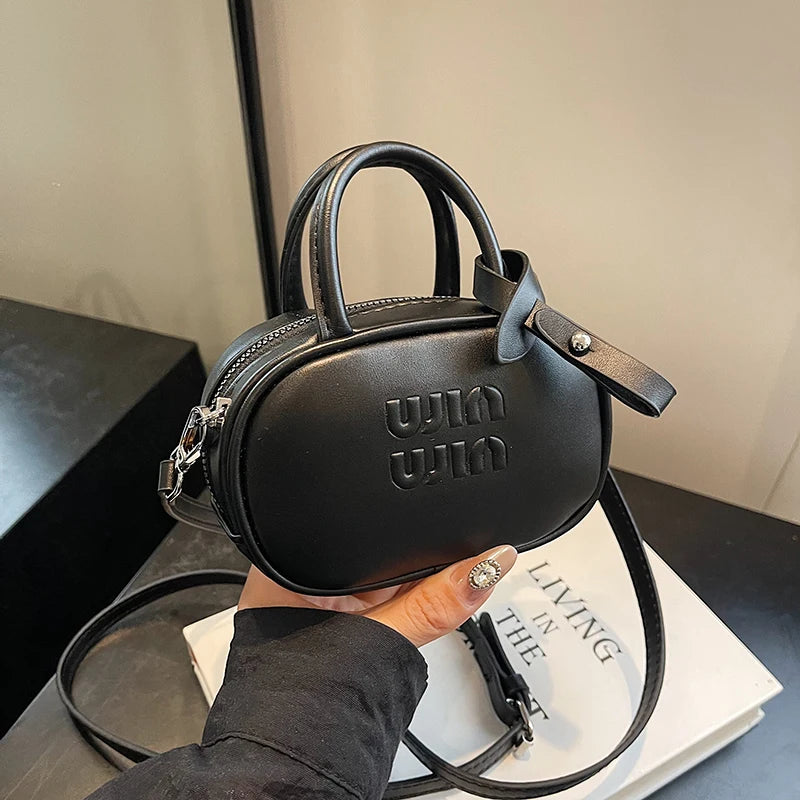 Cute Letter-Embossed Mini Oval Crossbody Bag for Women | Trendy PU Leather Top Handle Shoulder Purse