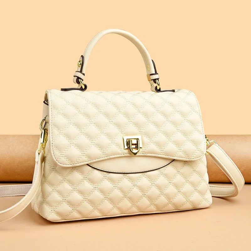 Elegant Quilted Diamond Pattern Top-Handle Bag with Gold Twist Lock Closure