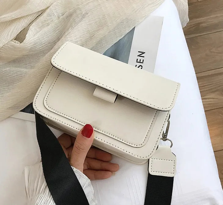 Minimalist Brown Crossbody Bag for Women | Wide Strap PU Leather Shoulder Bag & Messenger Purse