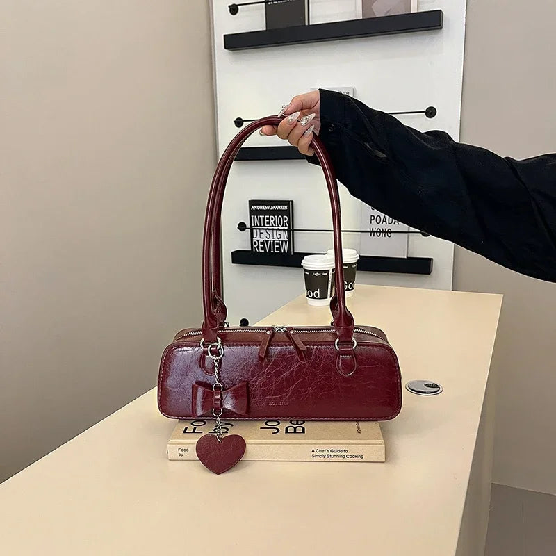 Retro Long East-West Shoulder Bag | Aesthetic Korean Style Shoulder Purse