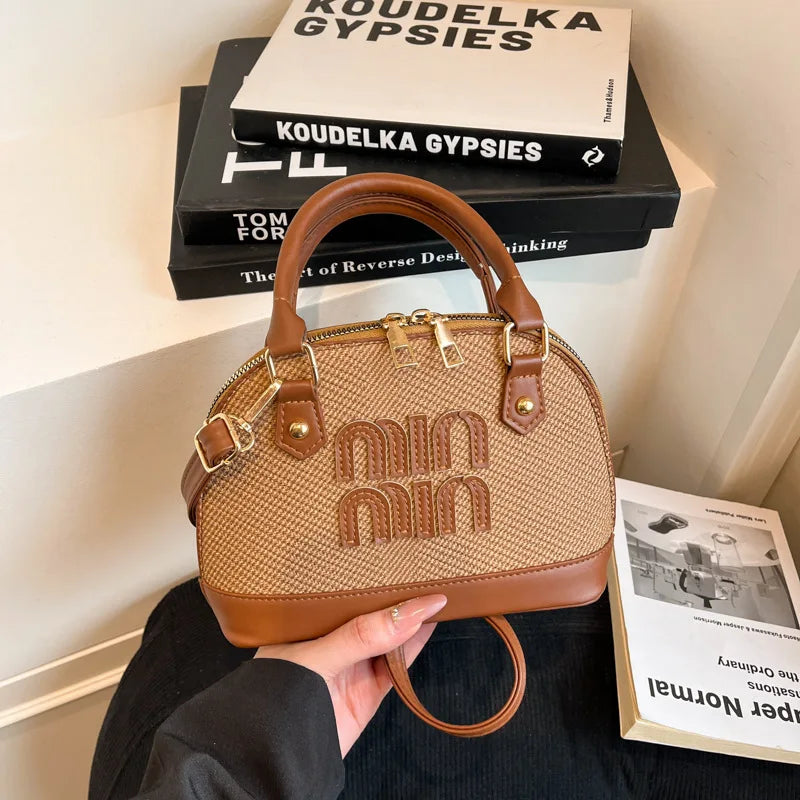 Retro Pink & Brown Mini Top-Handle Bag with Crossbody Strap
