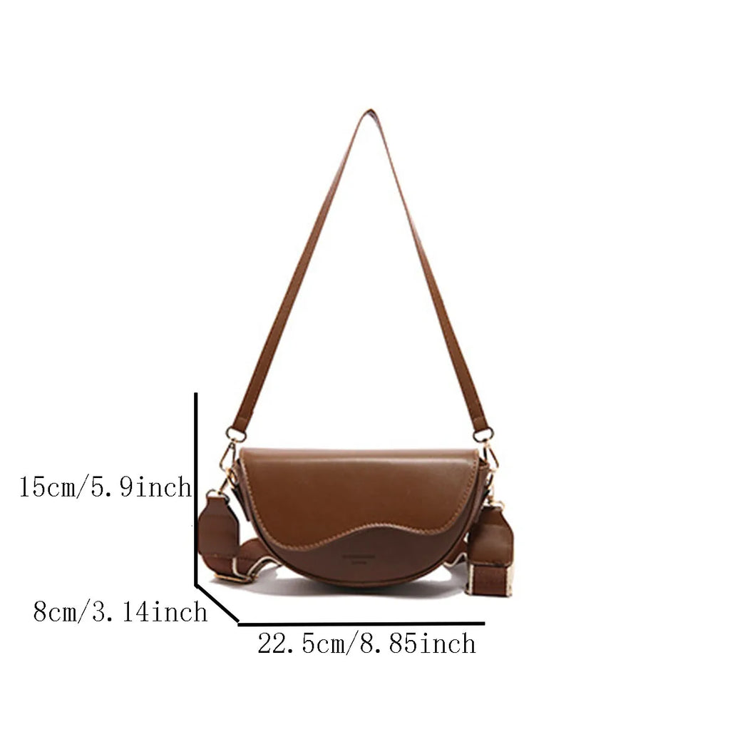 Vintage Brown Leather Saddle Crossbody Bag | Trendy Wide Strap Shoulder Purse ✨