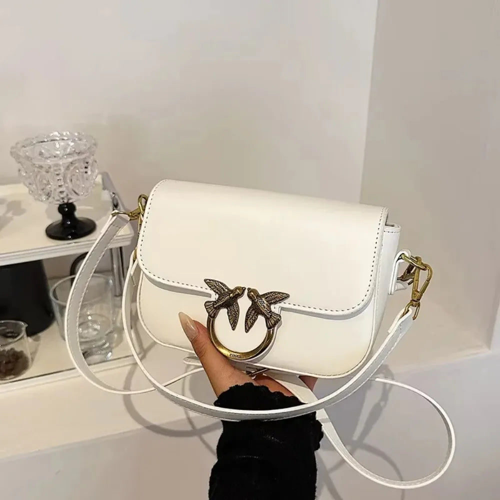 Elegant Maroon PU Leather Crossbody Bag with Gold Bird Clasp