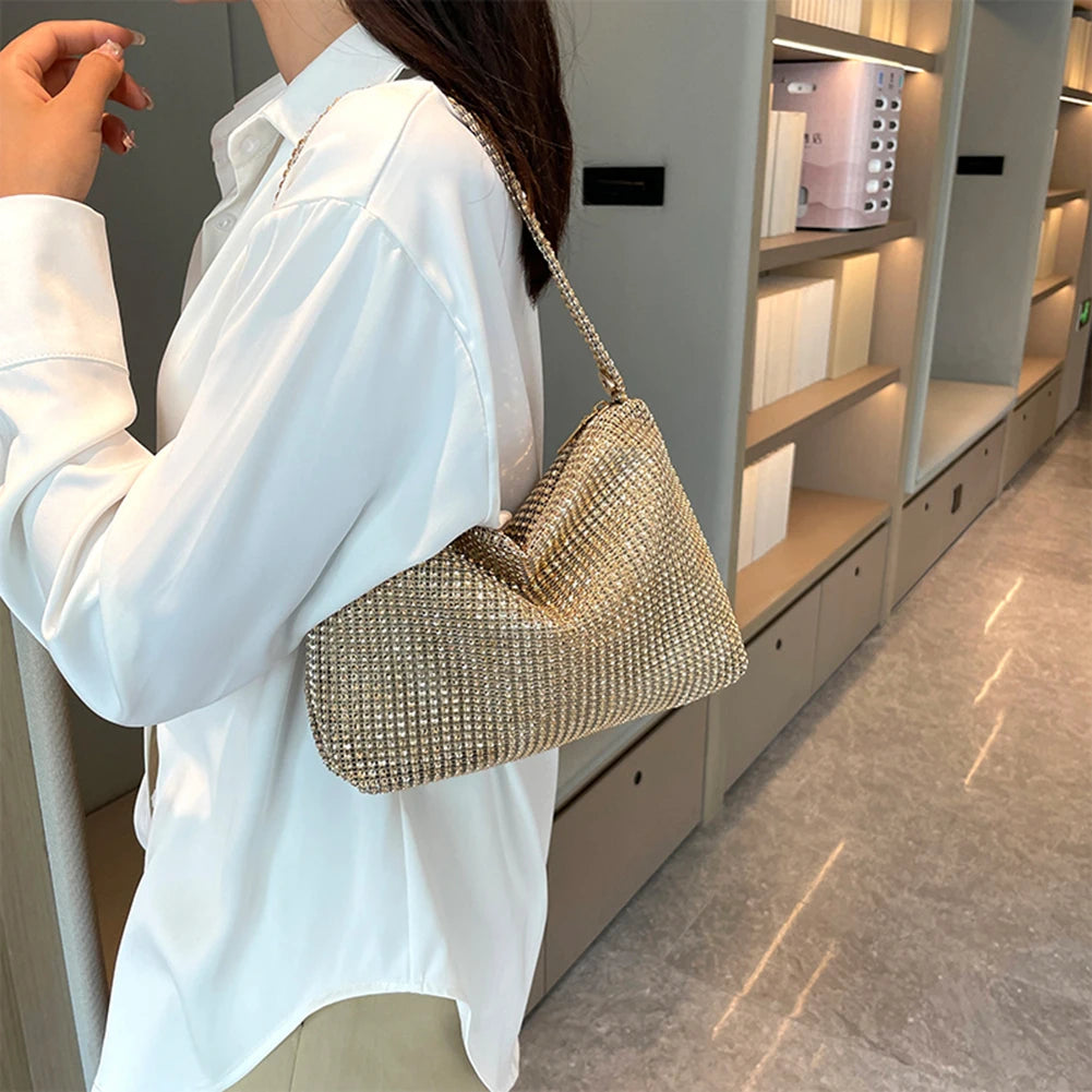 Glamorous Sparkling Rhinestone Shoulder Bag with Crystal Mesh Design