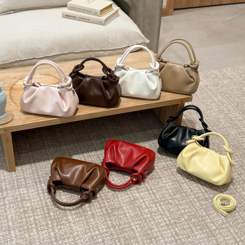 Chic Pleated Mini Red Handbag for Women | Stylish PU Leather Top Handle & Underarm Shoulder Purse