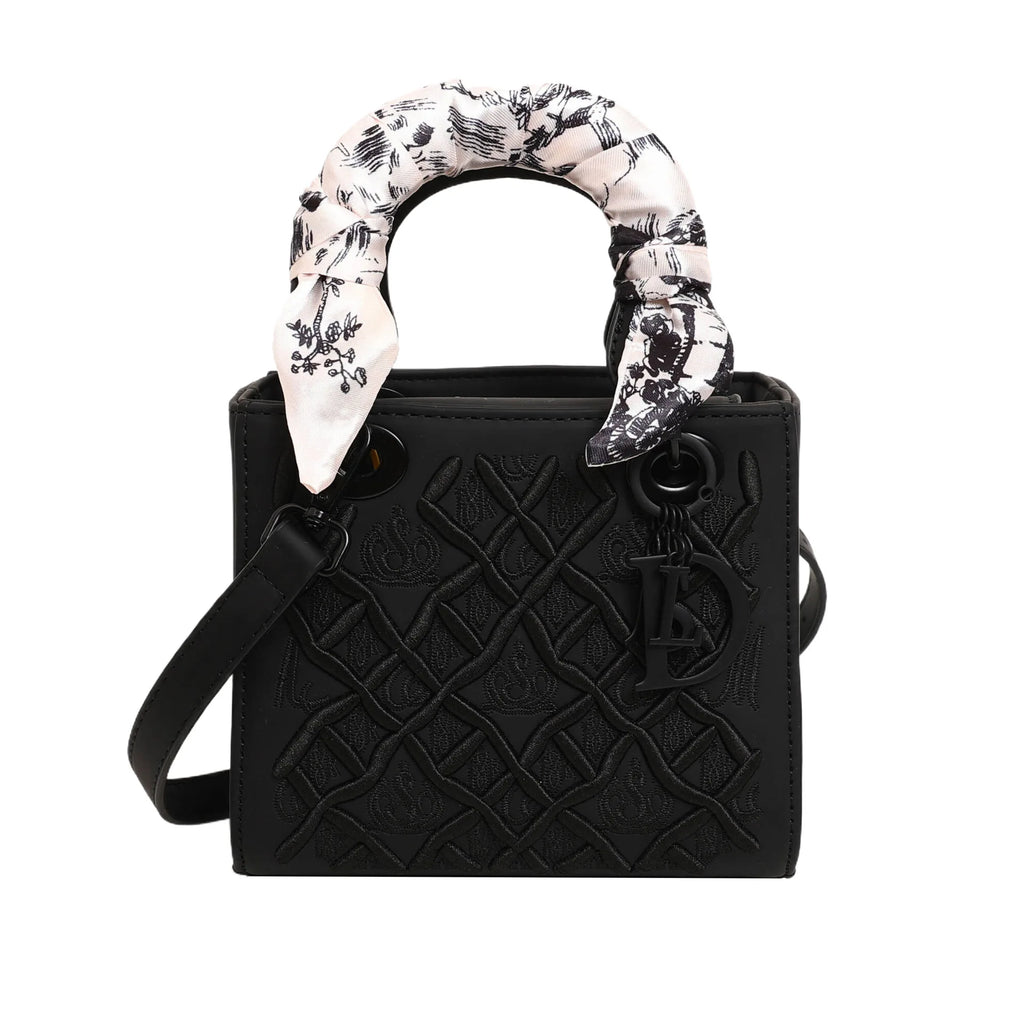 Royal Blue Quilted Lady Handbag with Scarf Accent