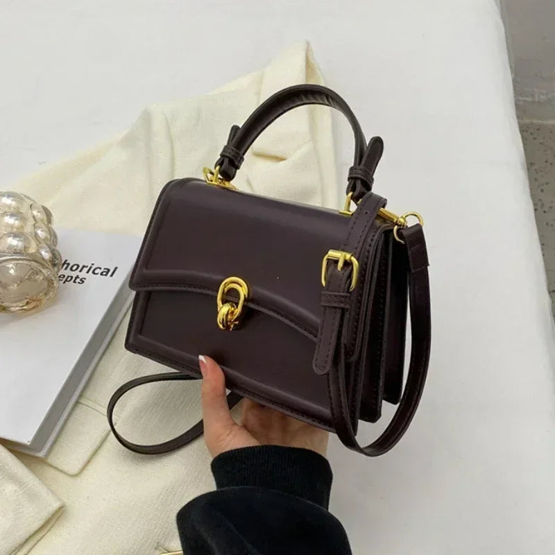Classic Leather Flap Crossbody Bag with Top Handle